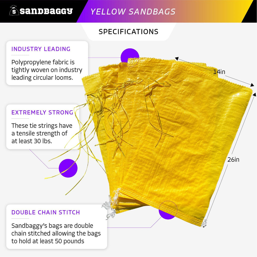 Woven Polypropylene Yellow Sandbags for Heavy Duty Use