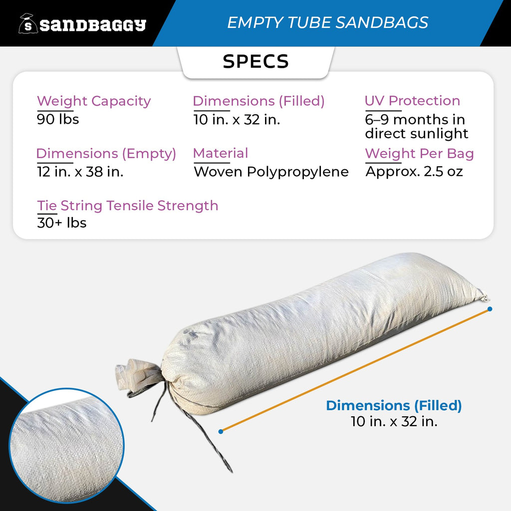 Empty Tube Sandbags, 12” x 38”  – Heavy Duty Erosion Control