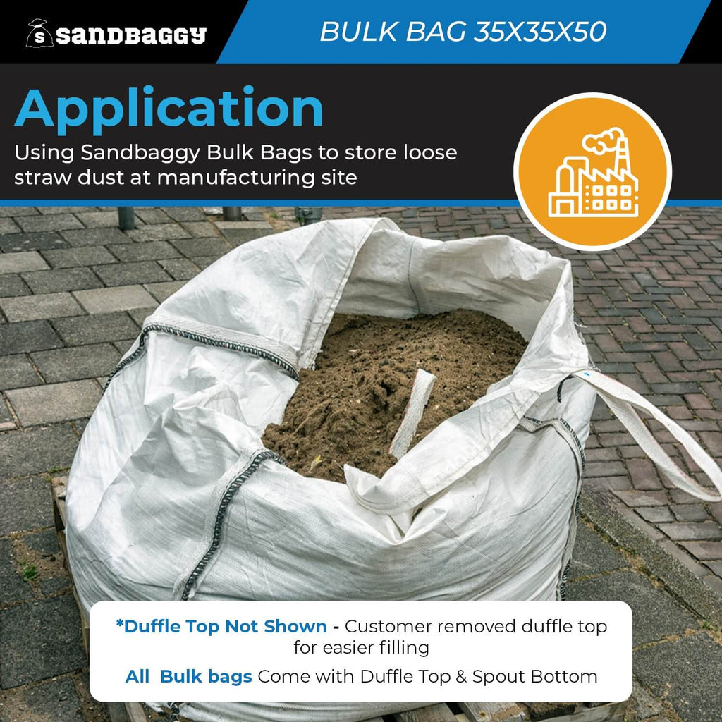 FIBC Bulk Bag – Duffle Top, Spout Bottom – 3000 lb Cap., Food Grade – 35" x 35" x 50" (45 cu ft)