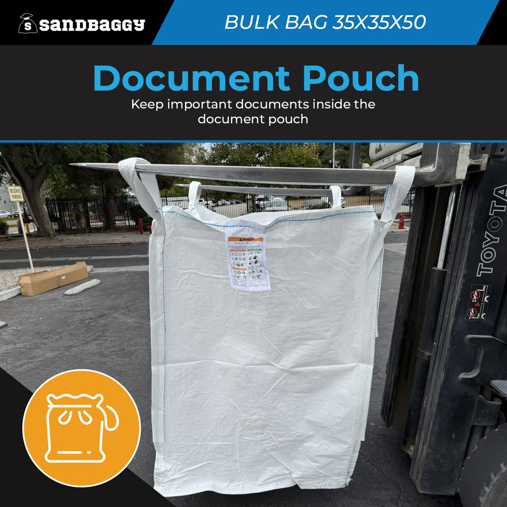 FIBC Bulk Bag – Duffle Top, Spout Bottom – 3000 lb Cap., Food Grade – 35" x 35" x 50" (45 cu ft)