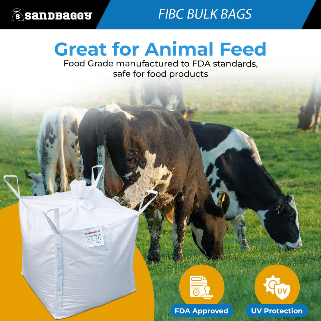 FIBC Bulk Bag – Duffle Top, Spout Bottom – 3000 lb Cap., Food Grade - 35" x 35" x 30" (25 Cu Ft )