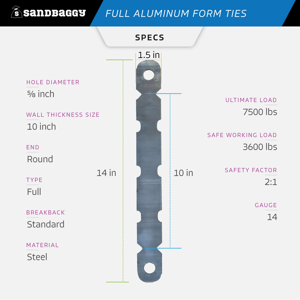 Full Aluminum Form Ties - Round End (6" - 12" Concrete Walls)