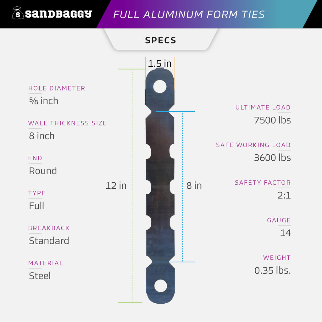 Full Aluminum Form Ties - Round End (6" - 12" Concrete Walls)