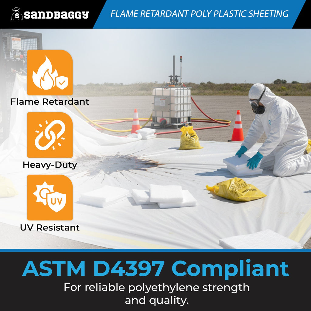 Flame Retardant Poly Plastic Sheeting 6 Mil – 20 ft x 100 ft, White | USA Made