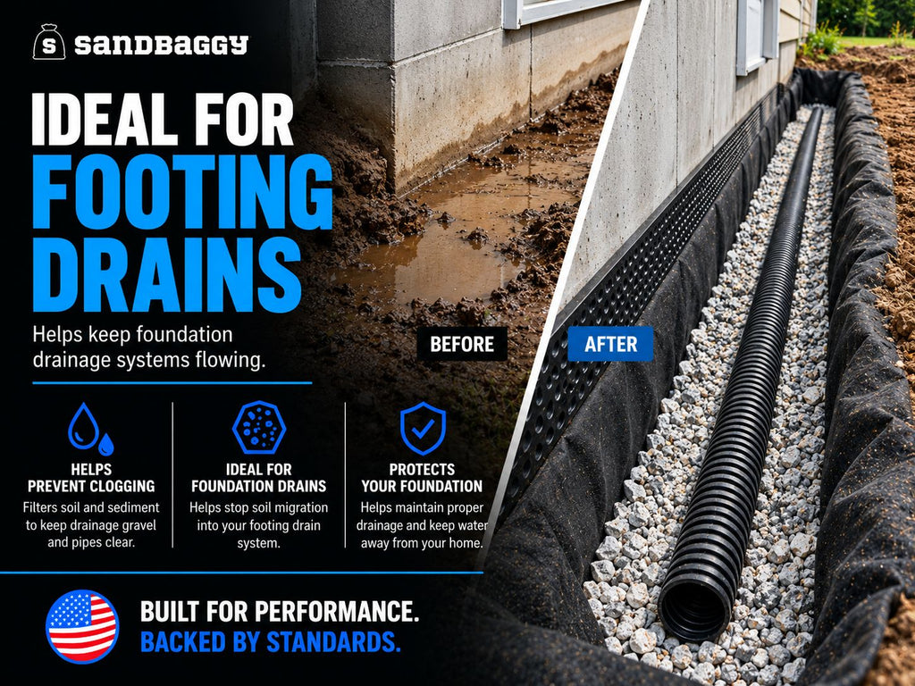 Footing Drain Filter Fabric | Non-Woven Geotextile for Foundation Drainage (4 oz) - USA Made