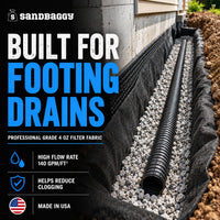 Footing Drain Filter Fabric | Non-Woven Geotextile for Foundation Drainage (4 oz) - USA Made