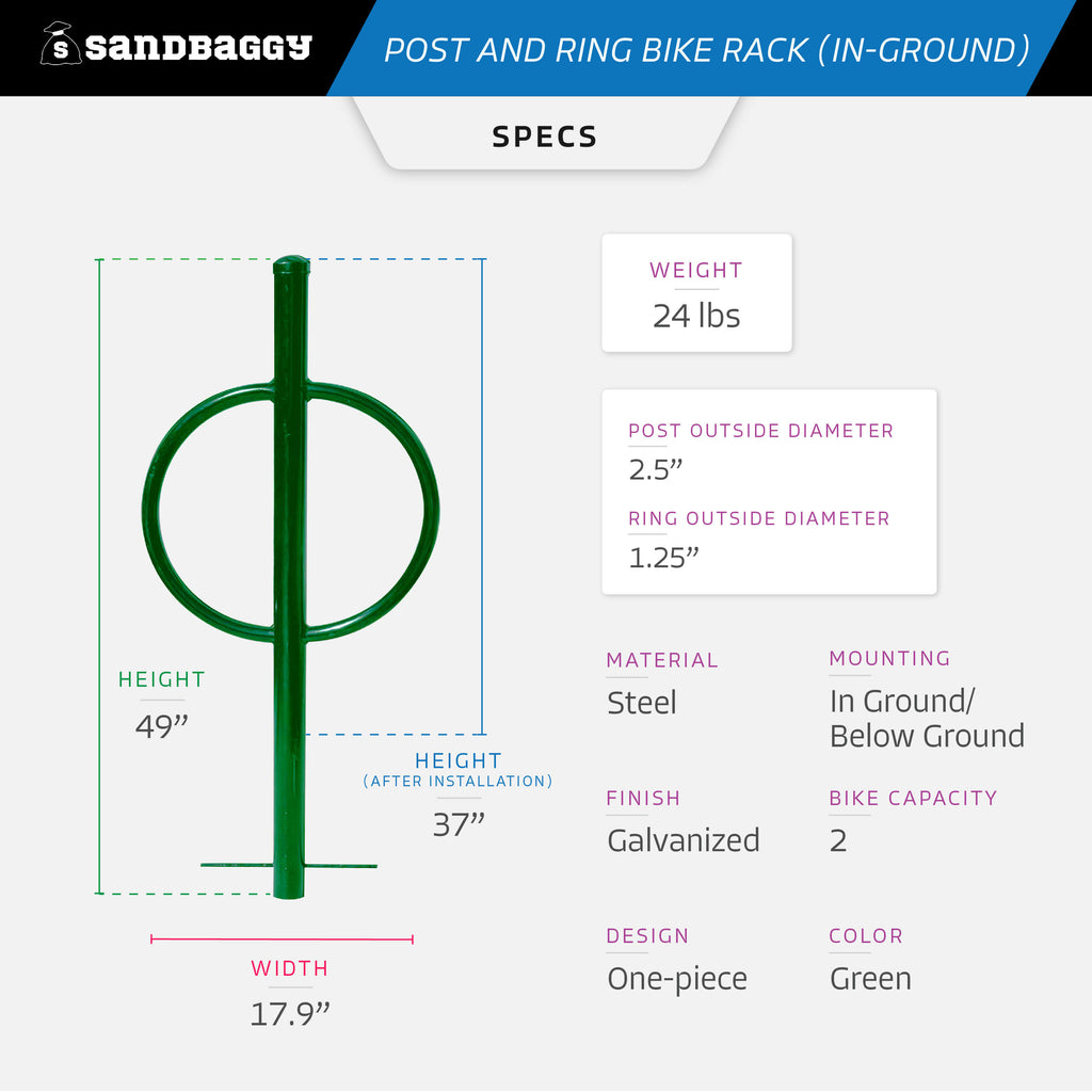 Commercial Post and Ring Bike Rack - In Ground (2 Bike Capacity)