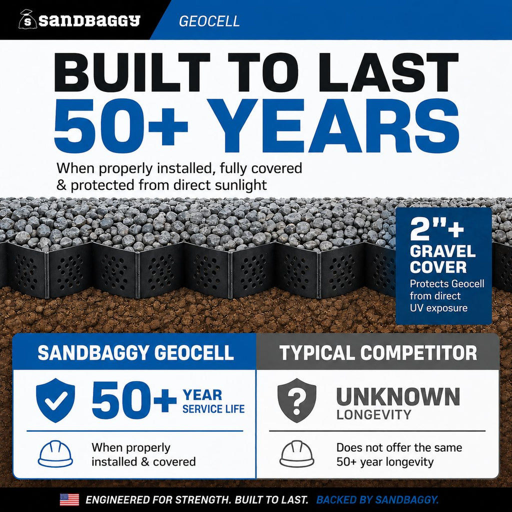 Geocell - Permeable for Walking Paths, Patios and Erosion Control (2" H x 4 ft W x 27 ft L)