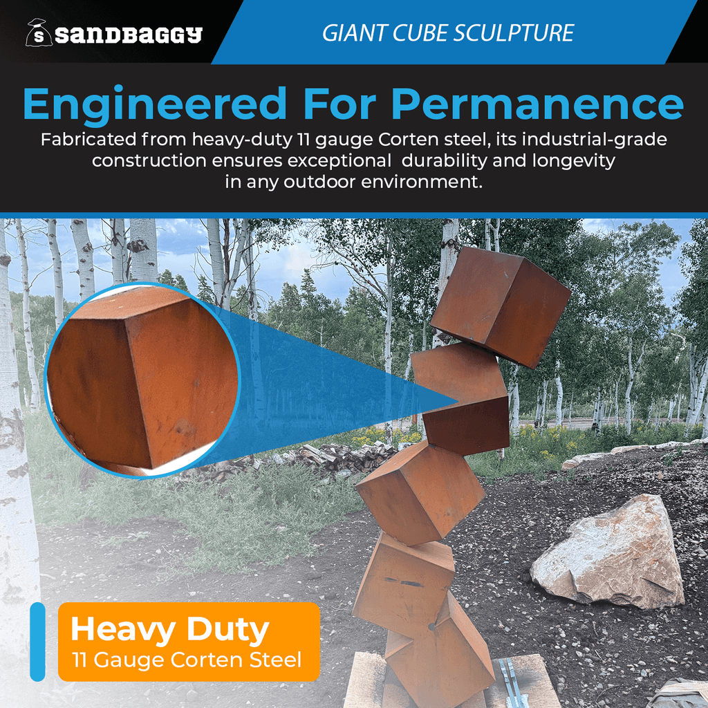 11 gauge corten steel cube scuplture