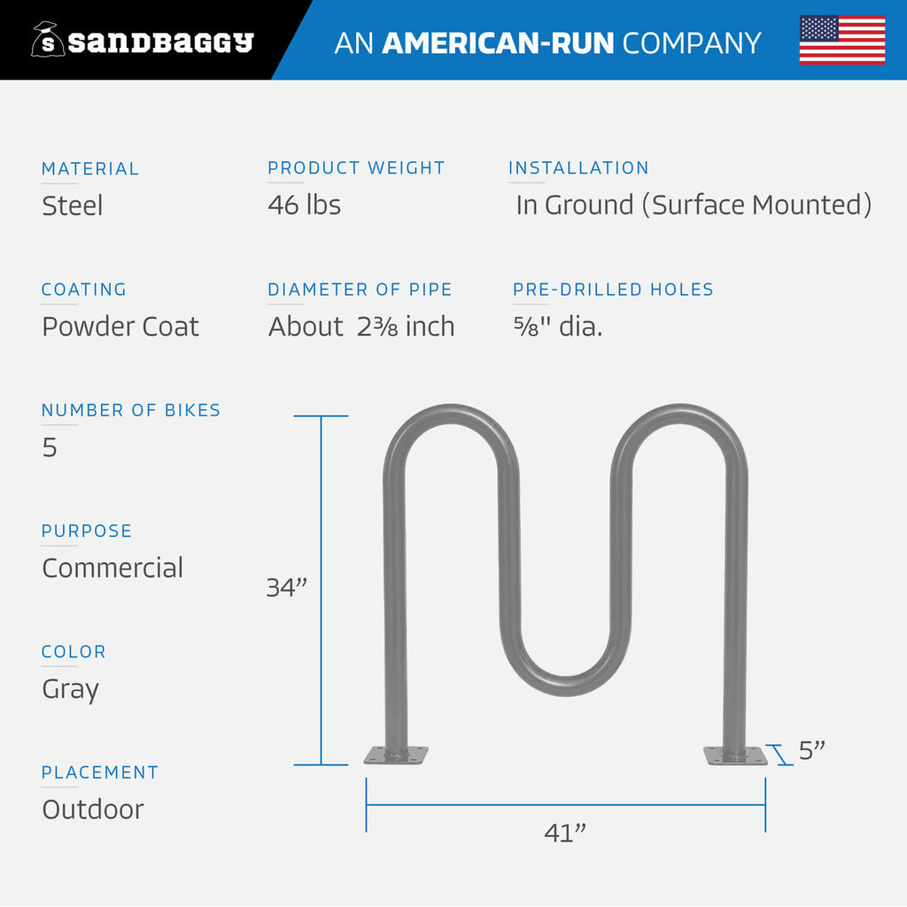 Gray Dual Loop Bike Rack - 5 Capacity 