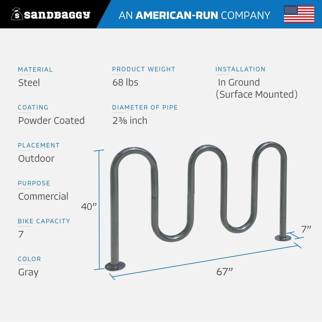 Gray 5 loop bike rack - 7 capacity 