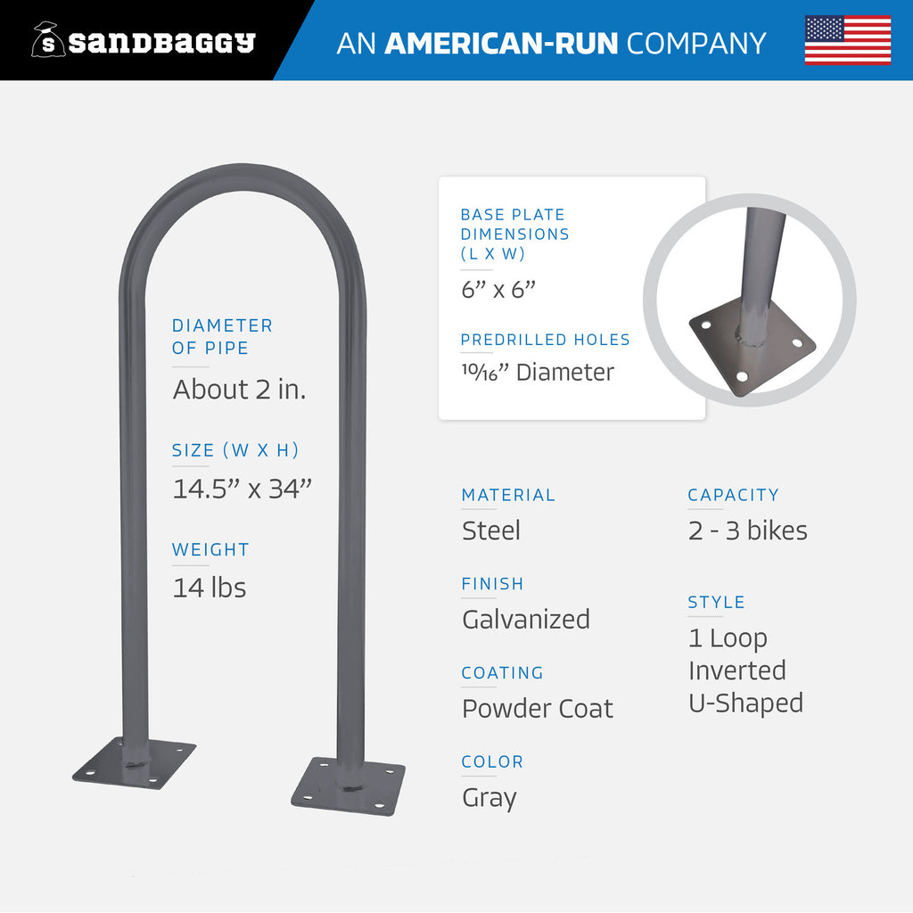 gray outdoor u shaped bike rack specs