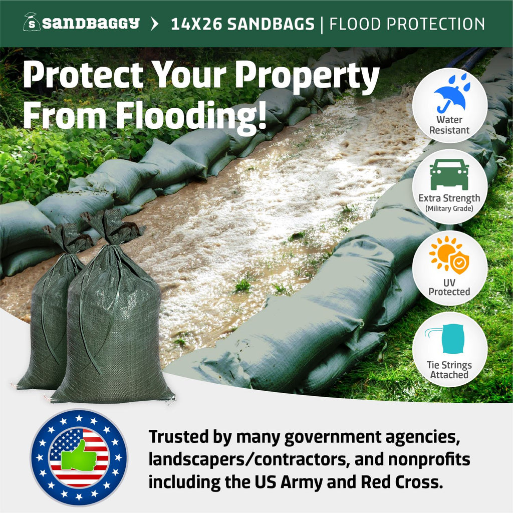 green pre filled sandbags for flood protection