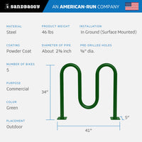 Green Dual Loop Bike Rack - 5 Capacity 