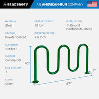 Green 5 loop bike rack - 7 capacity 