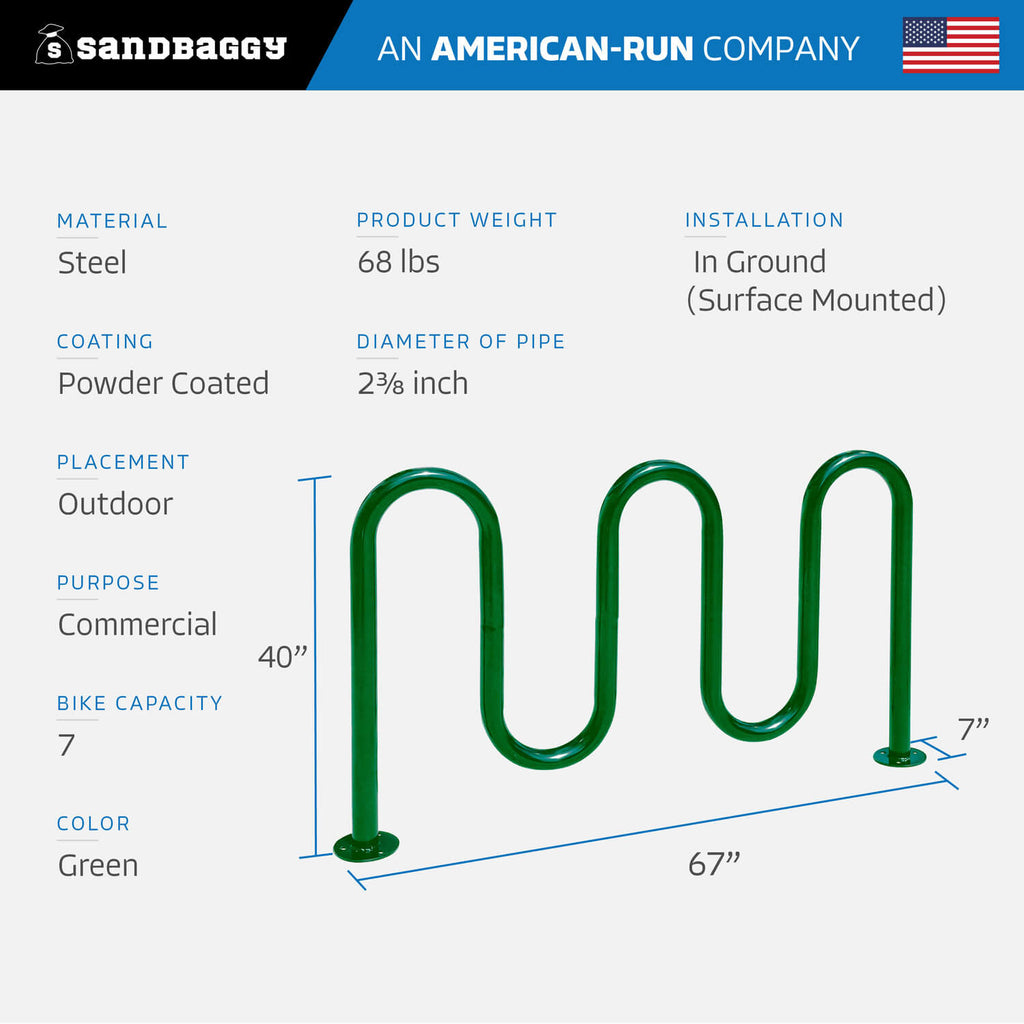Green 5 loop bike rack - 7 capacity 