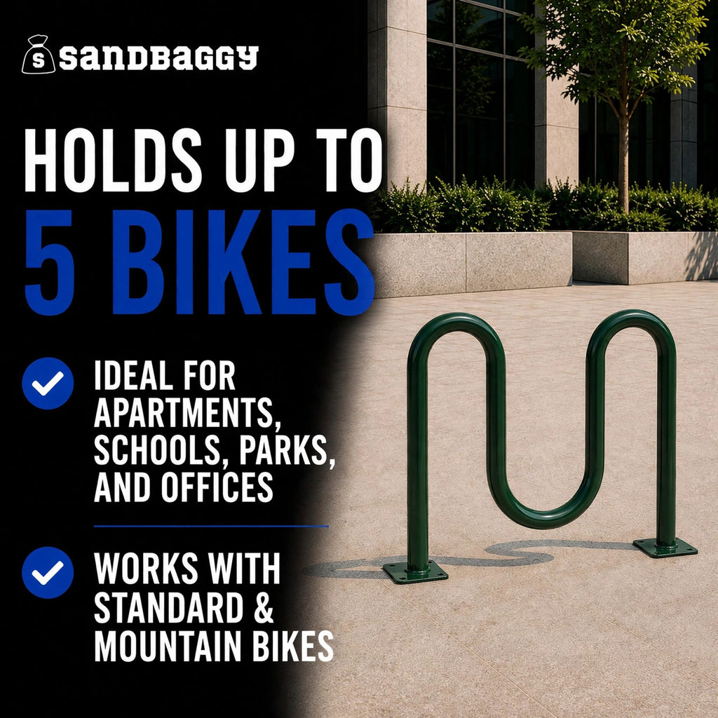 Green Dual Loop Bike Rack - 5 Capacity 