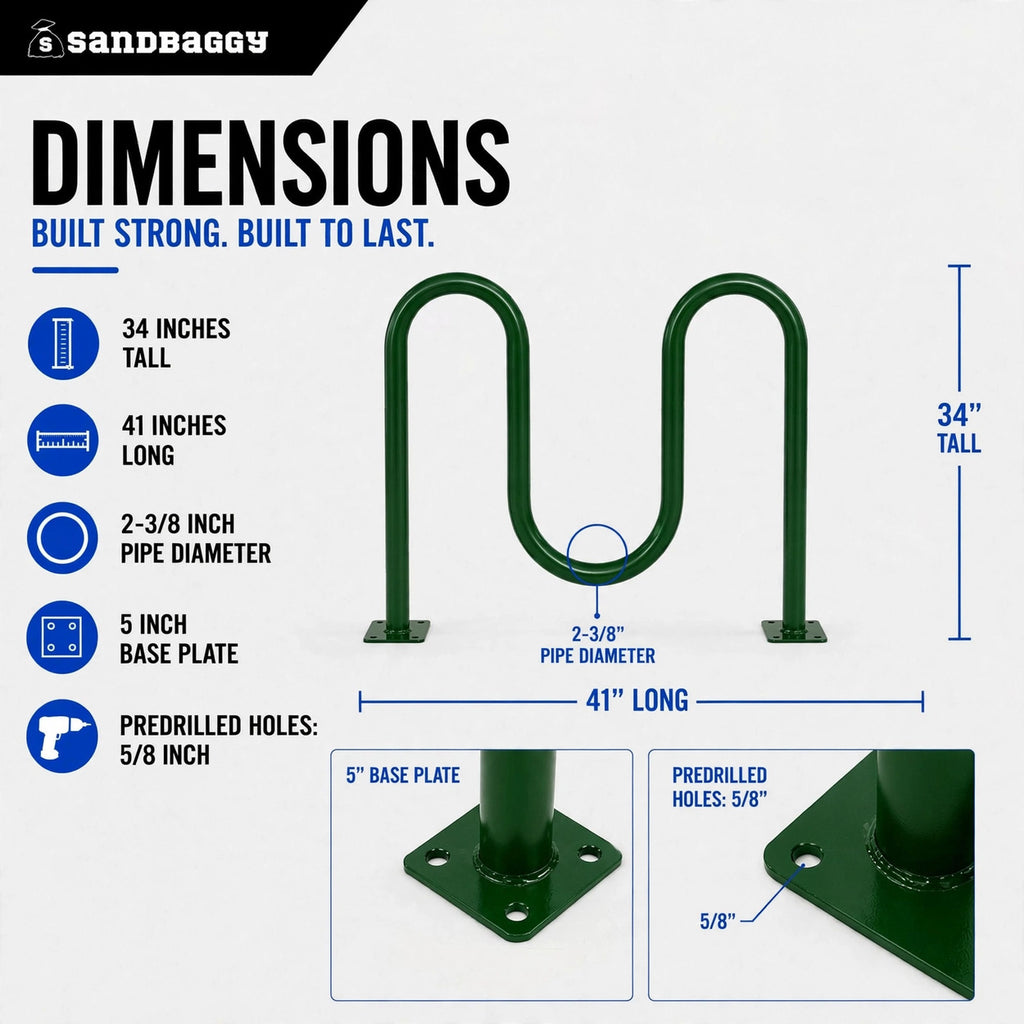 Green Dual Loop Bike Rack - 5 Capacity 