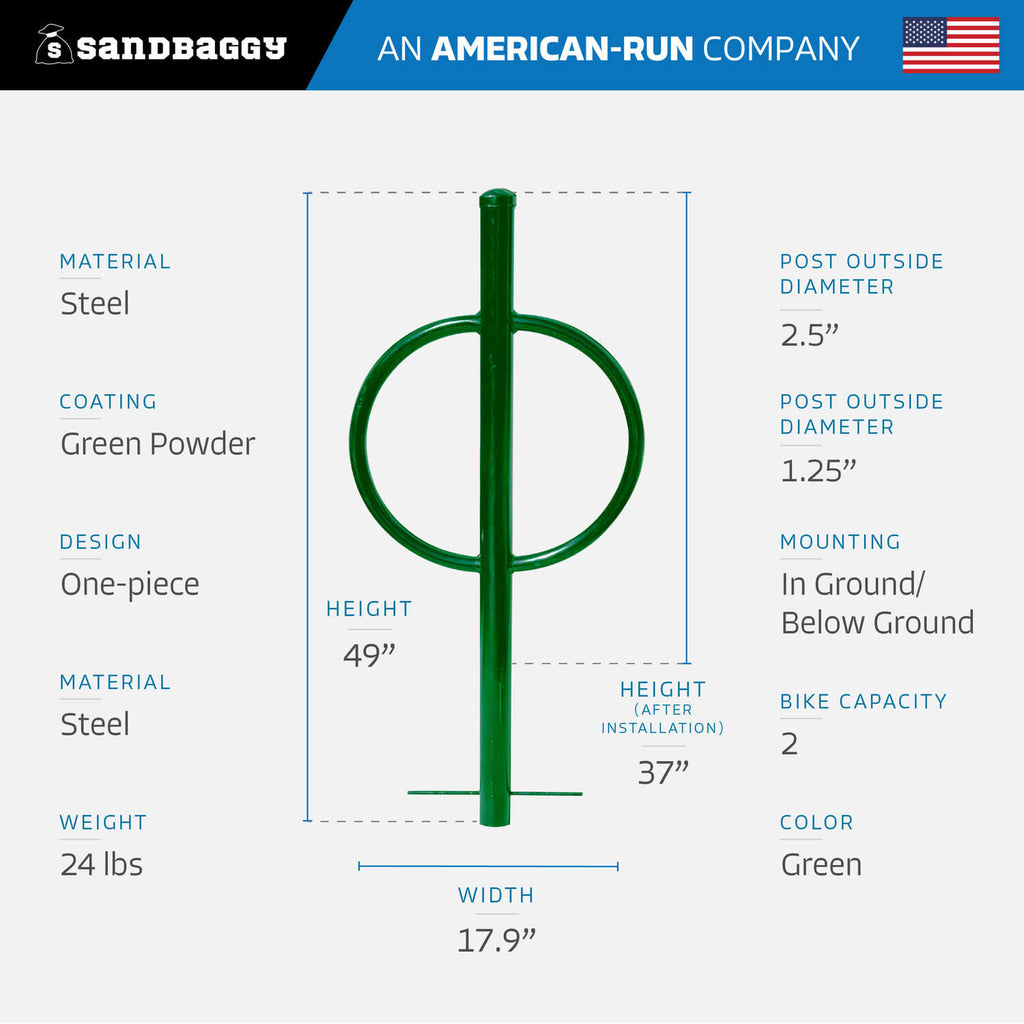 in ground post and ring bike rack - green