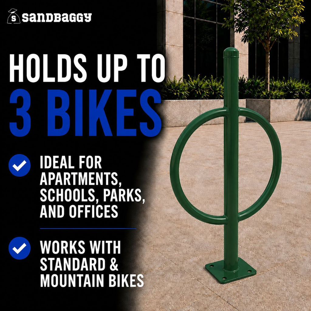 commercial post and ring bike rack - green - 3 bike cap