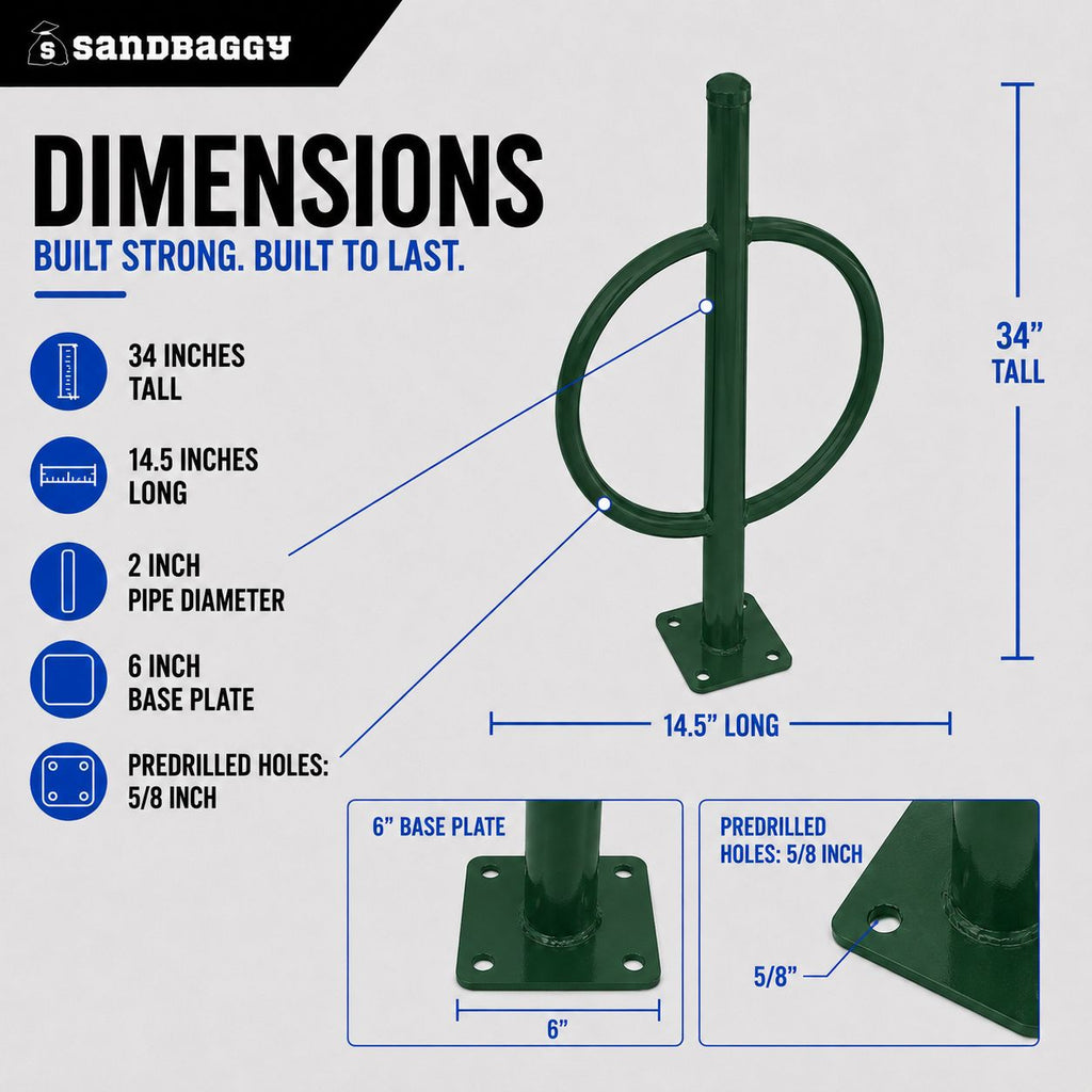 commercial post and ring bike rack - green - specs