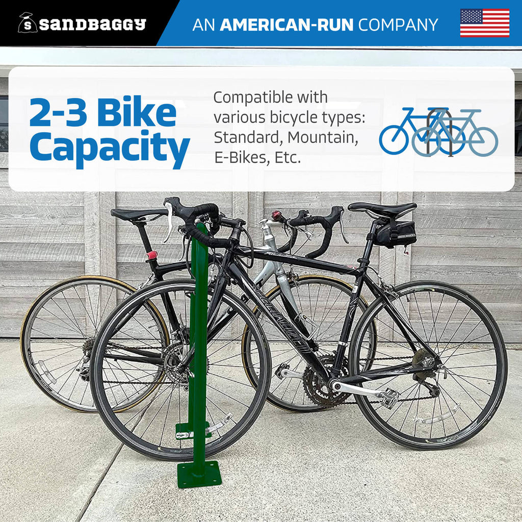 green outdoor u shaped bike rack