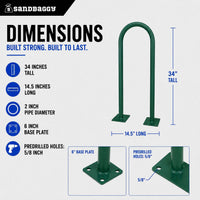outdoor u shaped bike rack - green - dimensions