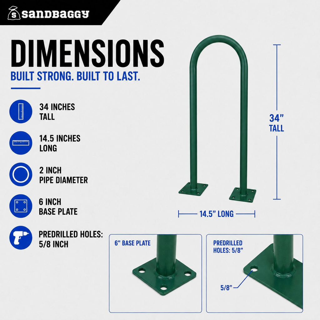 outdoor u shaped bike rack - green - dimensions