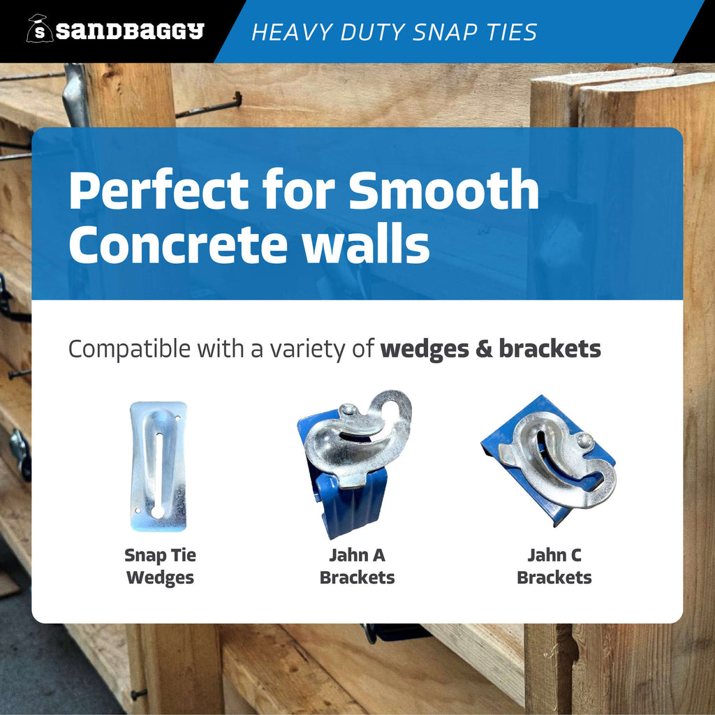 10" x 4 ¾" Heavy Duty Snap Ties For Concrete Forms (Short End) - 1" Plastic Cones