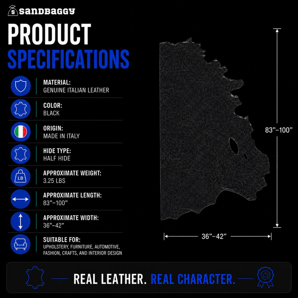 Half Hide Italian Black Leather Hides