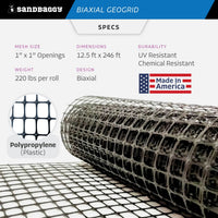 Heavy Duty Biaxial Geogrid Mesh Rolls (12.5 ft x 246 ft) - Made in the USA