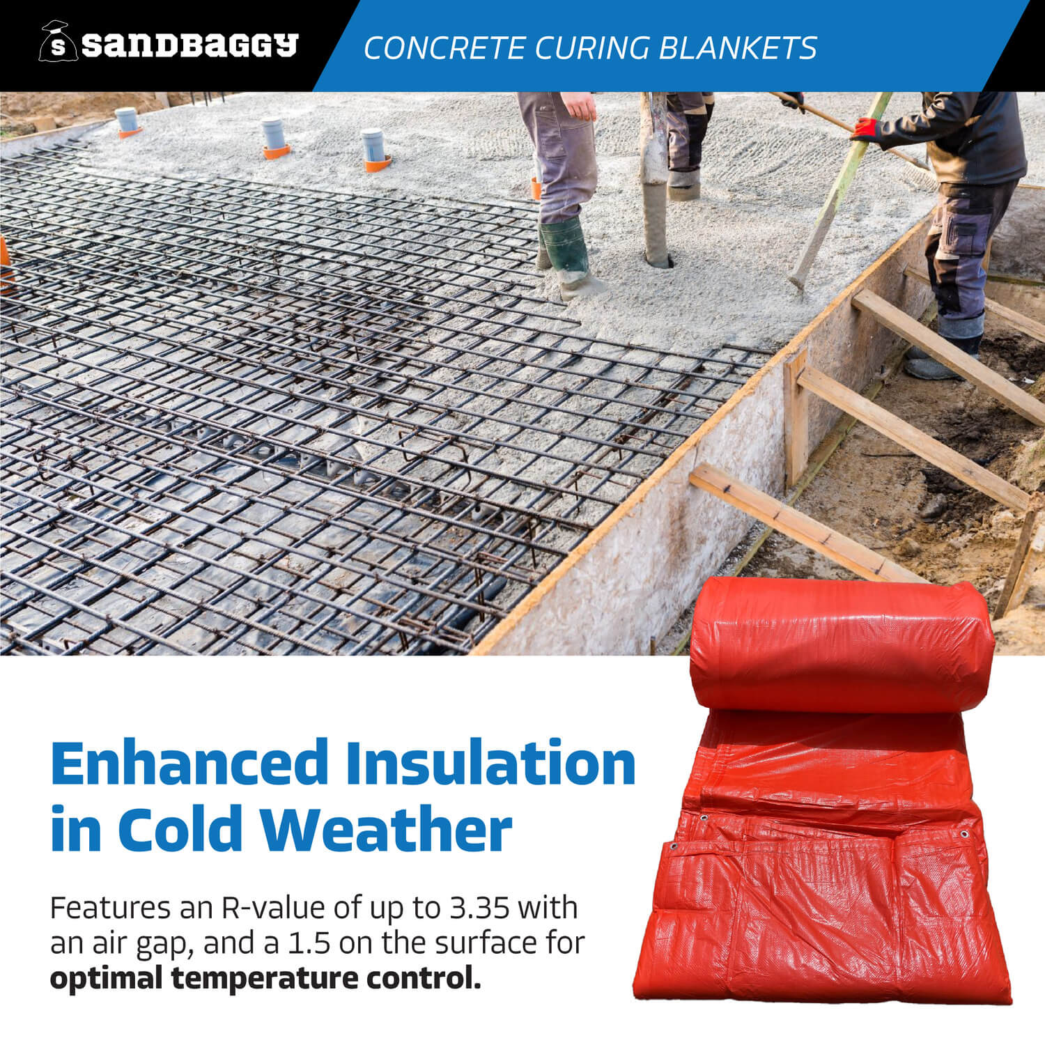 tarp blanket 12 ft x 25 ft Insulated Concrete Curing Blankets - Weatherproof Cement Tarp - 7 roll