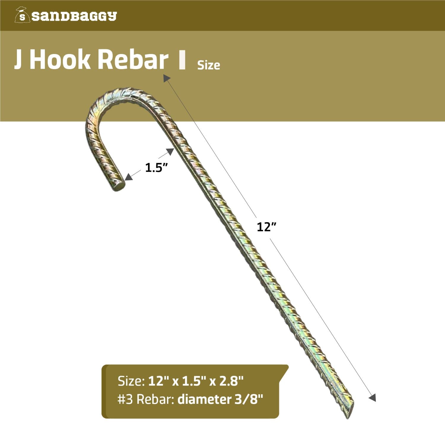 USA Made - #3 Rebar Stakes J Hook Heavy Duty Steel Ground Anchors 12 i —