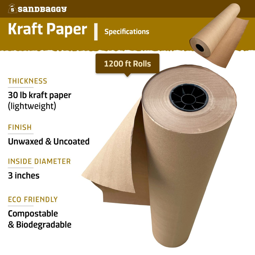0.5 ft x 1200 ft kraft paper roll 30 lb - compostable and biodegradable