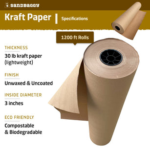 3 ft x 1200 ft kraft paper roll 30 lb - compostable and biodegradable