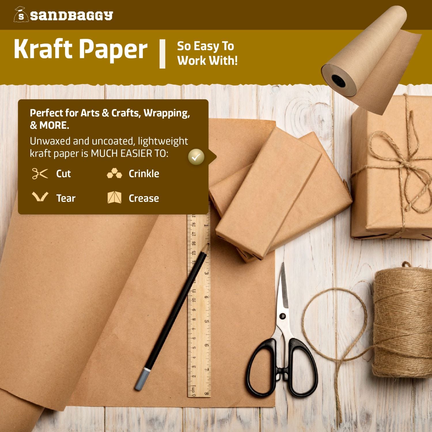30m Kraft Wrapping Paper Roll Smooth Brown Recycled Paper For Kids