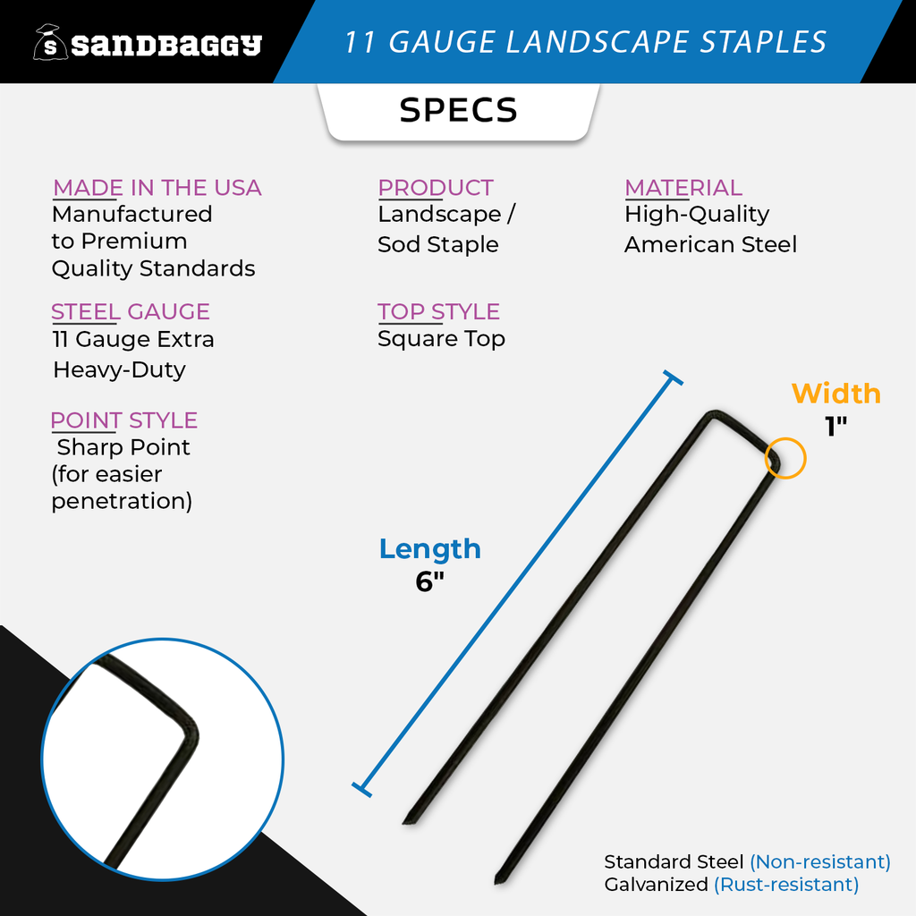 Landscape staples 11 Gauge 6 in specifications