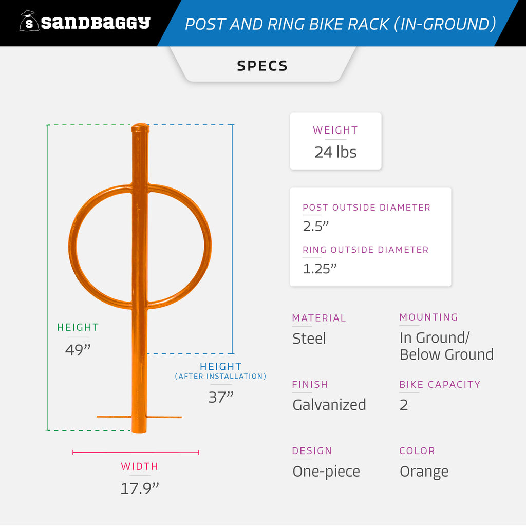Commercial Post and Ring Bike Rack - In Ground (2 Bike Capacity)
