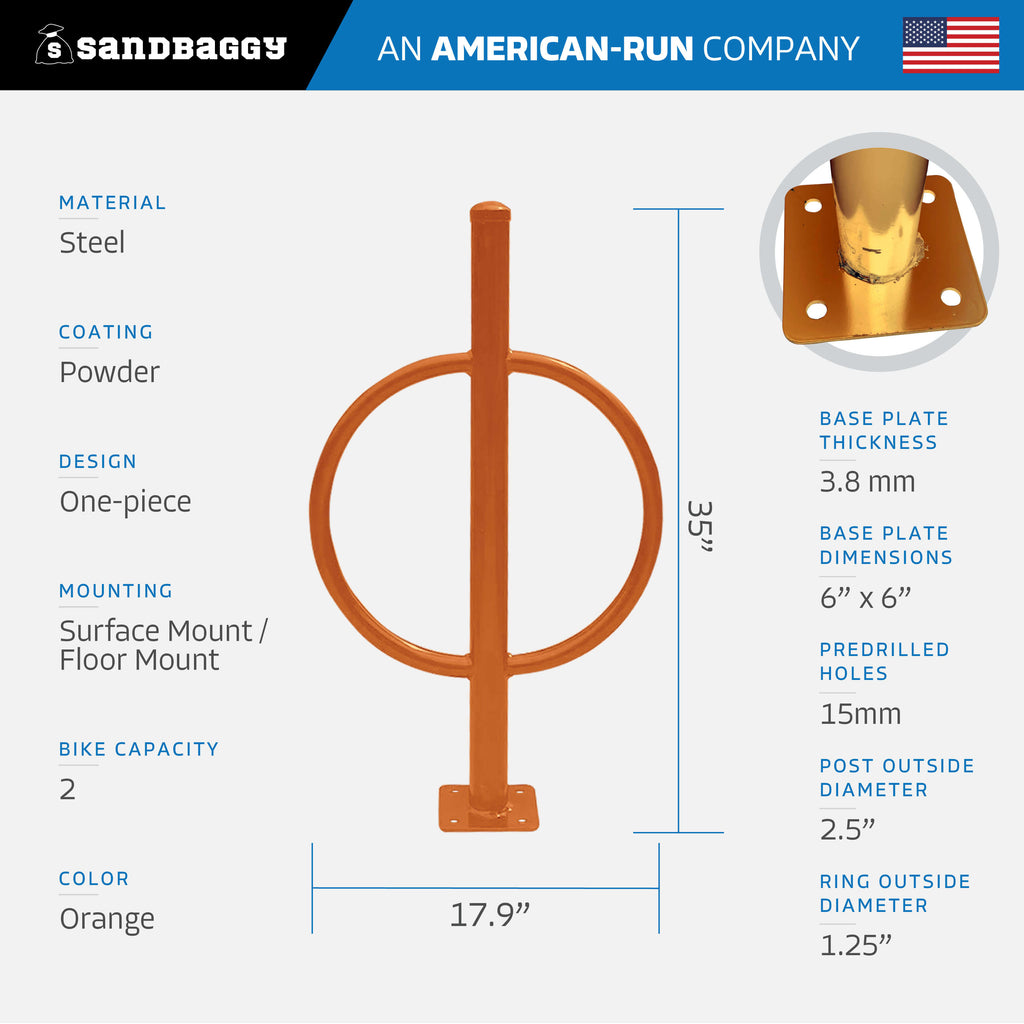 commercial post and ring bike rack - orange