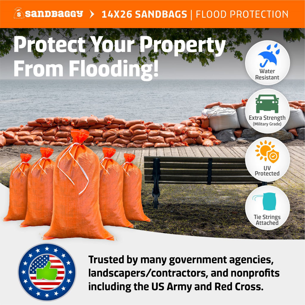 orange sandbags for flooding