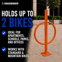 commercial post and ring bike rack - orange - 2 bike cap