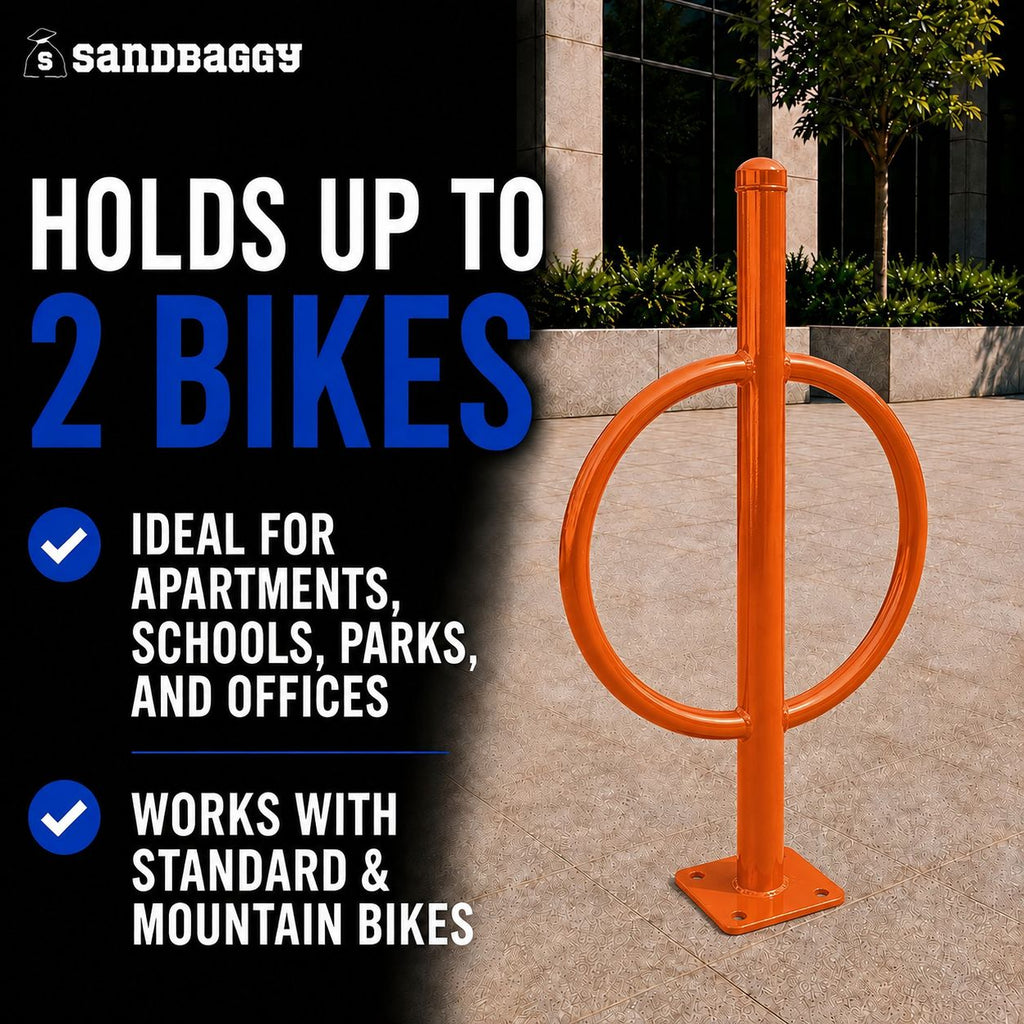 commercial post and ring bike rack - orange - 2 bike cap