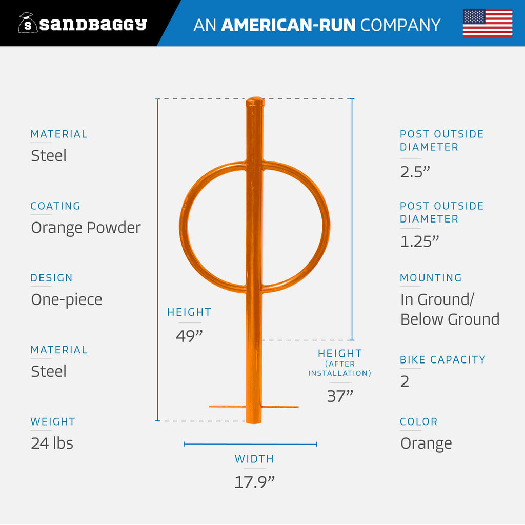 in ground post and ring bike rack - orange
