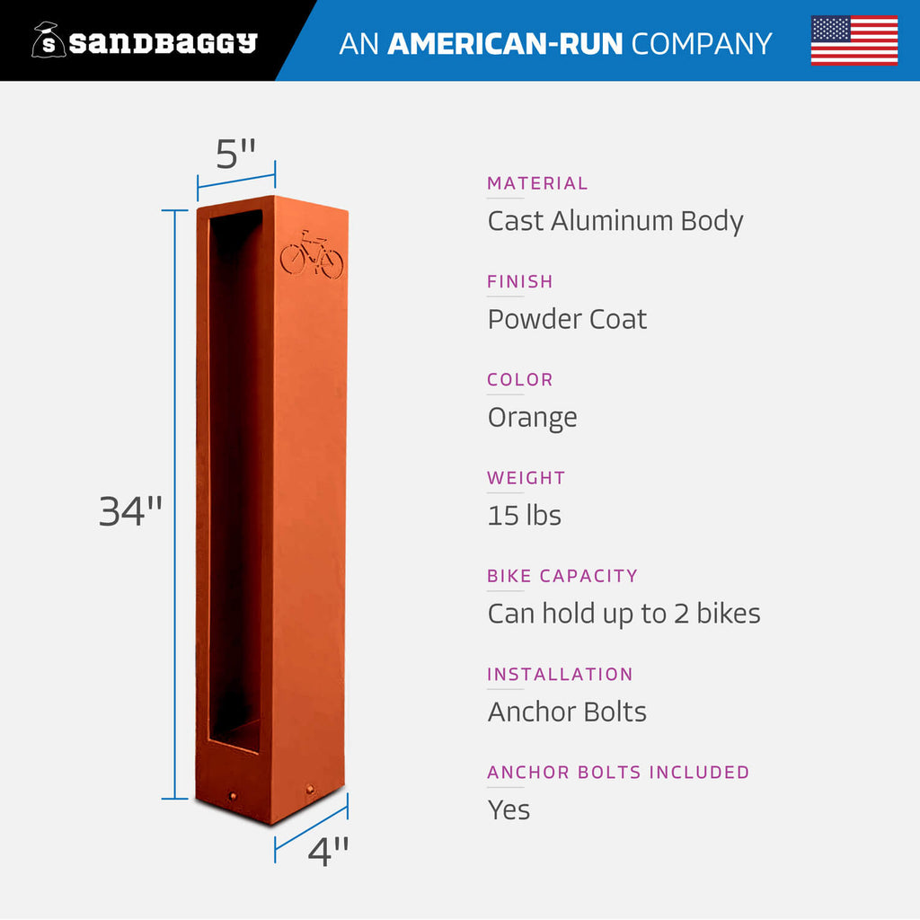 Orange Rectangle Modern Bike Rack specs