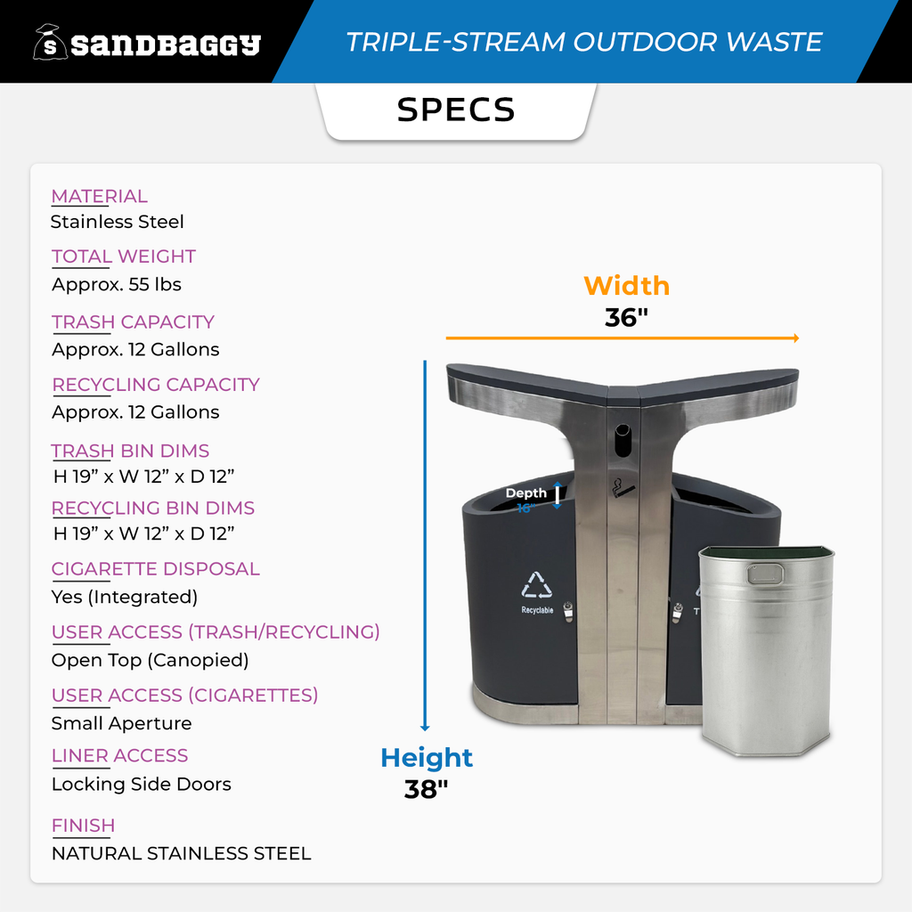 Outdoor Waste & Ash Receptacle Specs