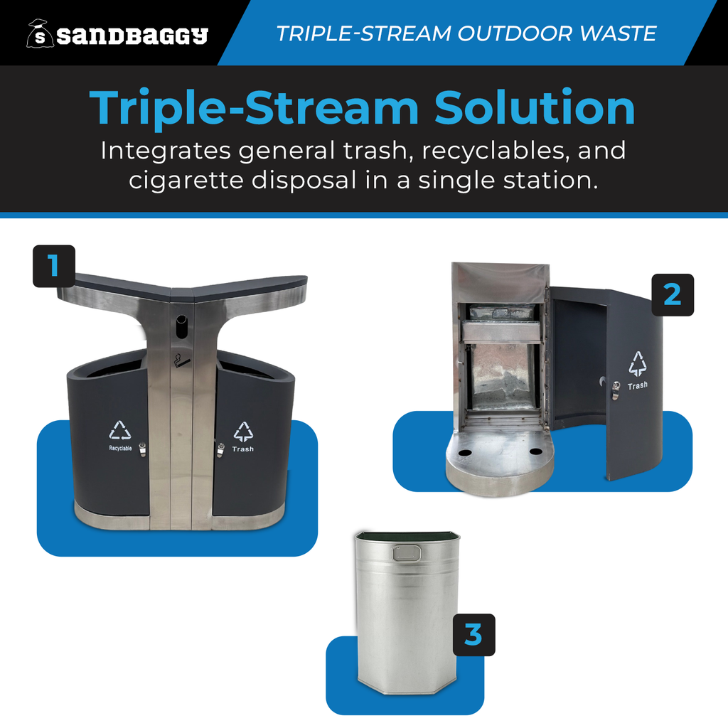Triple Stream Solution Outdoor Waste & Ash Receptacle