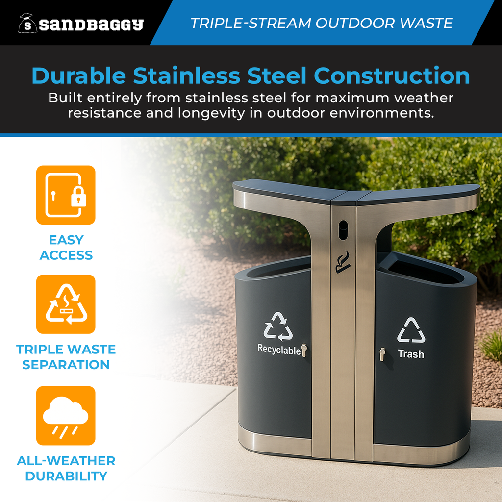 Durable SS 201 Outdoor Waste & Ash Receptacle