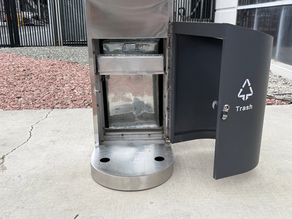 Multipurpose trash can with side compartment open