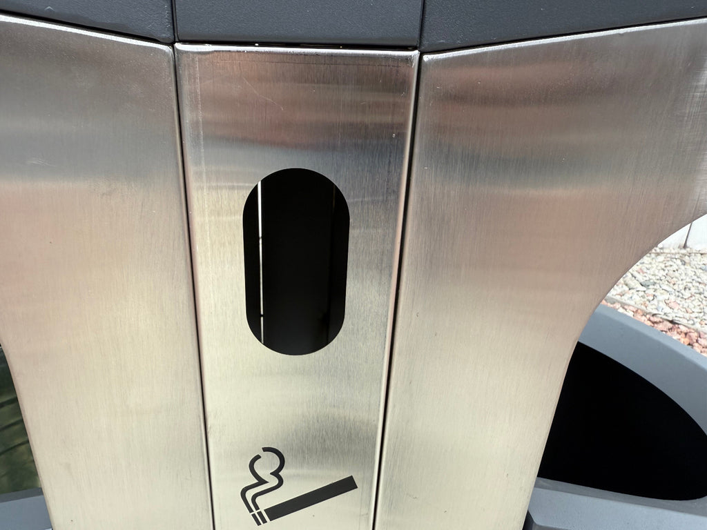 Close up of ash tray in Outdoor Waste Receptacle