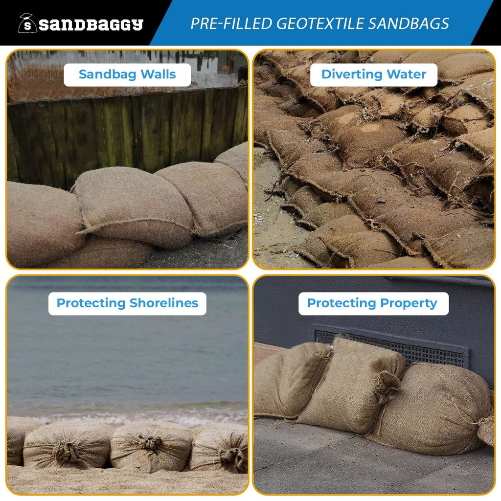 Pre-Filled Burlap Sandbags for Flooding — 14" x 26", 30 lb Bags by Pallet